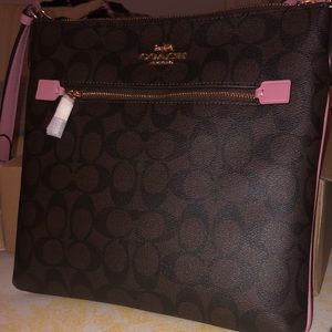 Cross Body Coach Bag , Brown with Pink Straps, Brand New
